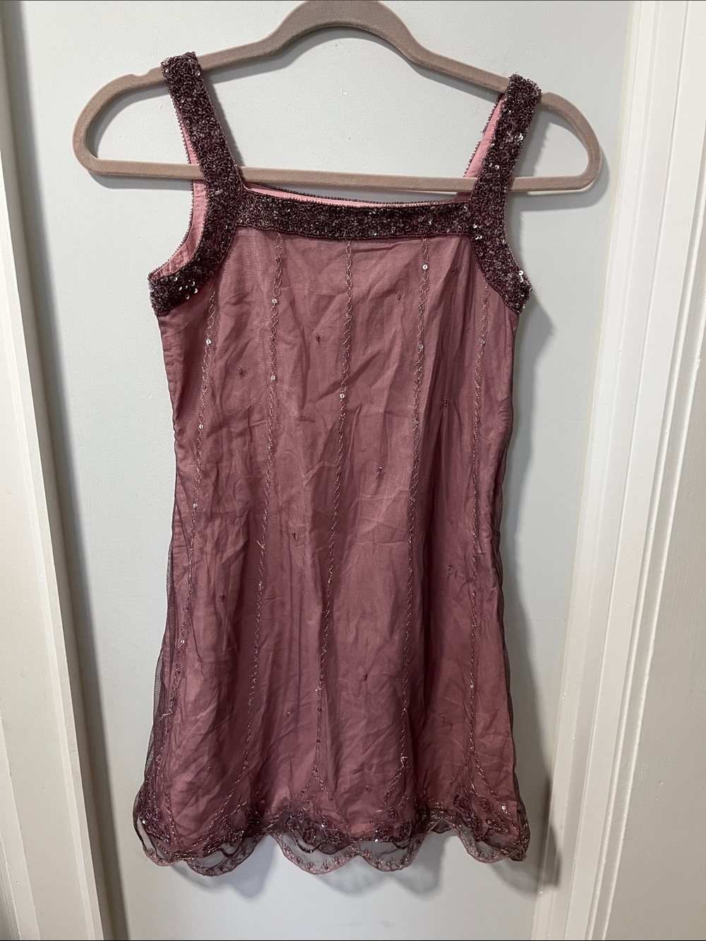 ❤️ Four for 25$ ❤️ Vintage Signature Mauve Beaded Overlay‎ Formal Dress size 11